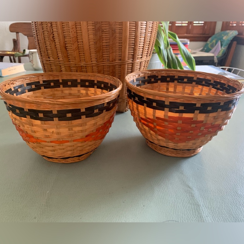 Handcrafted Woven Basket Set - Black and Orange Accents